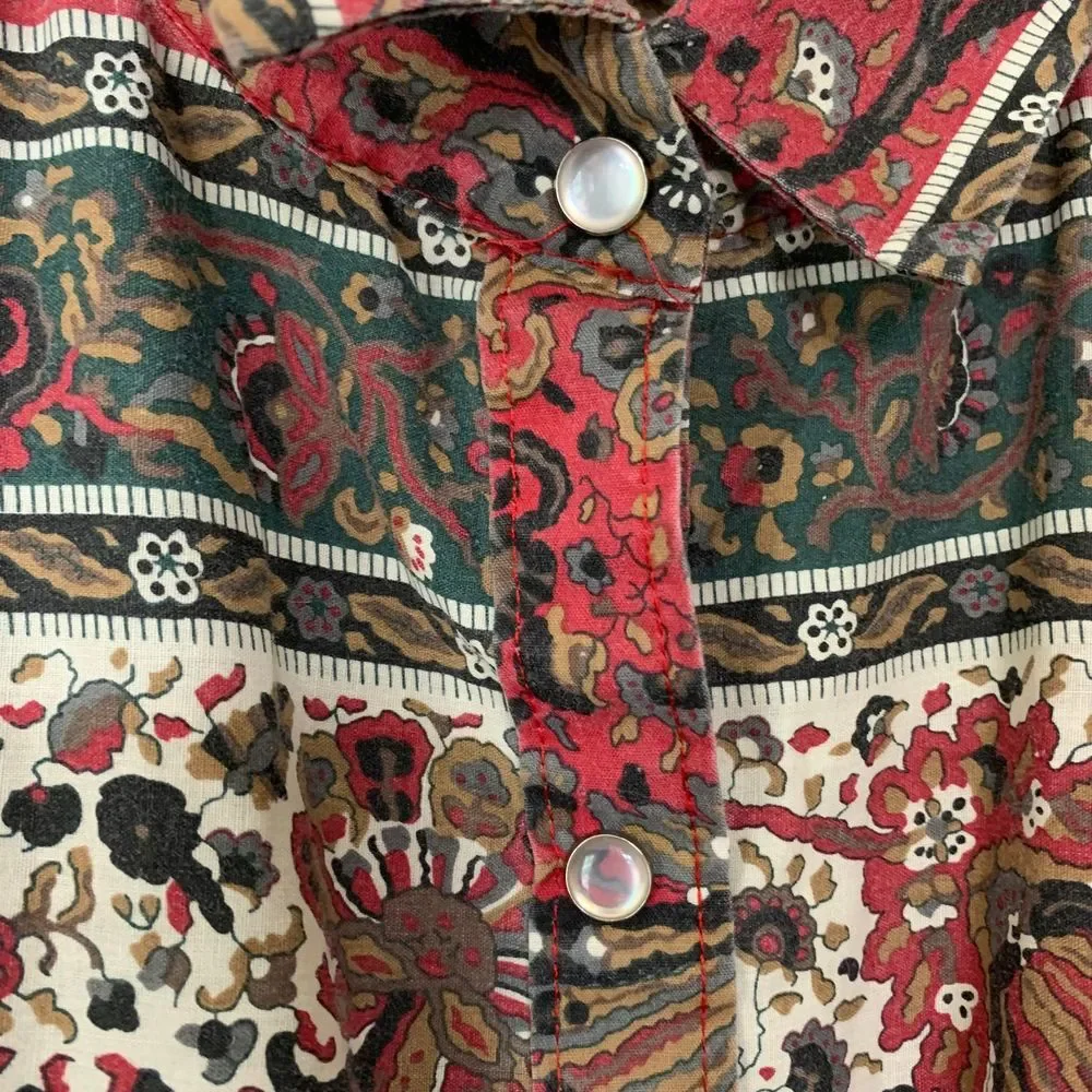 Vintage Models Coat Duster Lounge Pearl Snap Cottagecore Boho Paisley Size 12